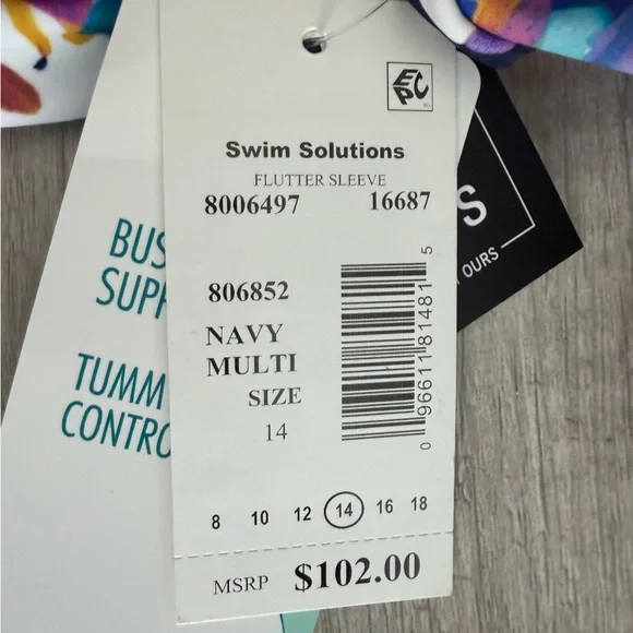 Swim Solutions Women's Garden Dreams Flutter-Sleeve One-Piece Swimsuit Size 14